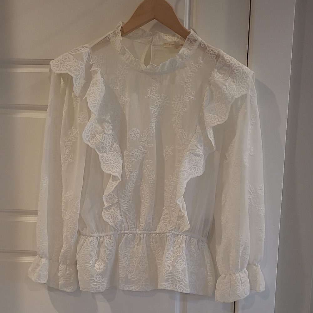 Rebellion Sheer White Blouse. Size L